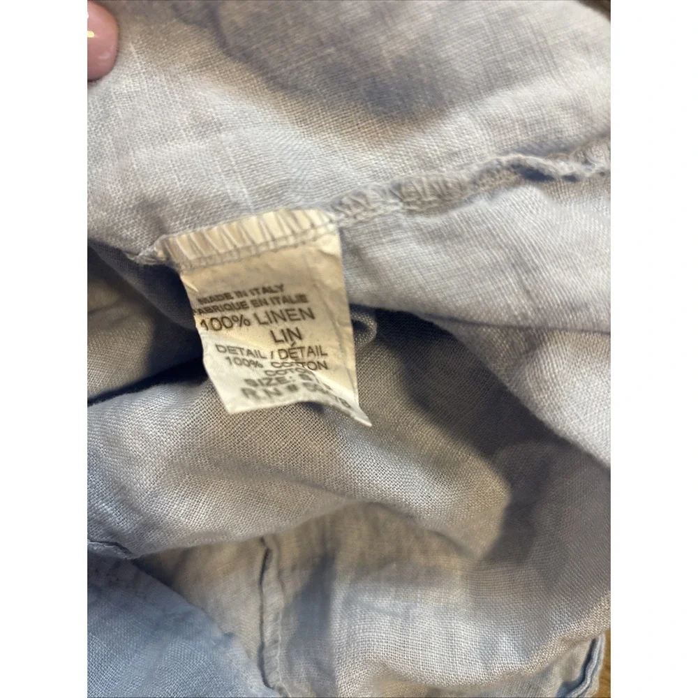 Bellambia Made in Italy 100% Linen Blue Tie Shoulder Sleeveless Top Small